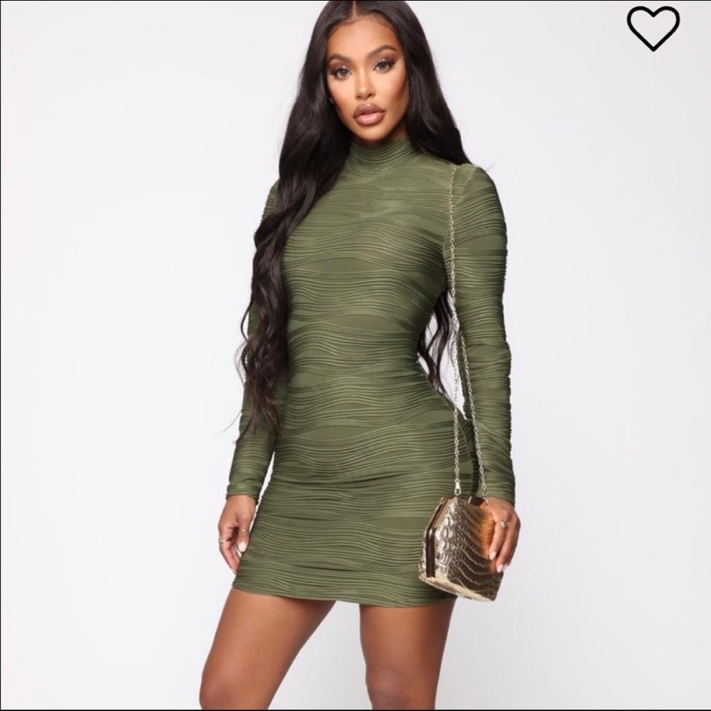 NWT Fashion Nova Feeling Flawless Olive Long Sleeve Bodycon Mini Dress